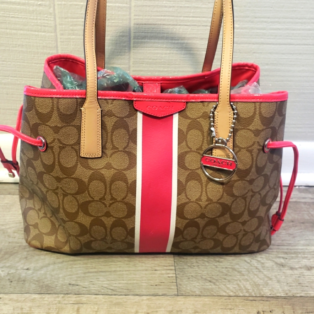 COACH Signature Stripe Drawstring Carryall